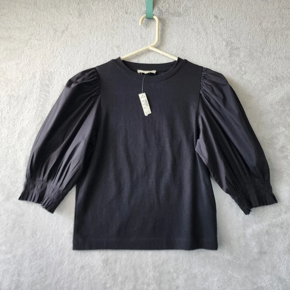 Madewell Top Womens Size XXS Puff Sleeve Tee Black Cotton Crewneck NWT